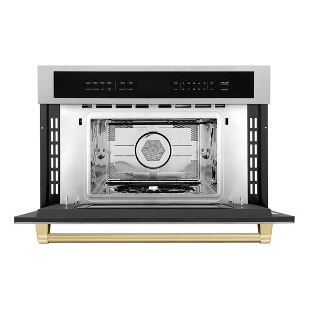 ZLINE autograph edition 29.75" 1.6 cu ft. 1000 - Watt Convection Built-In Microwave with Sensor Cooking in DuraSnow® Stainless Steel Champagne Bronze iItem No.MWOZ-30-SS-CB