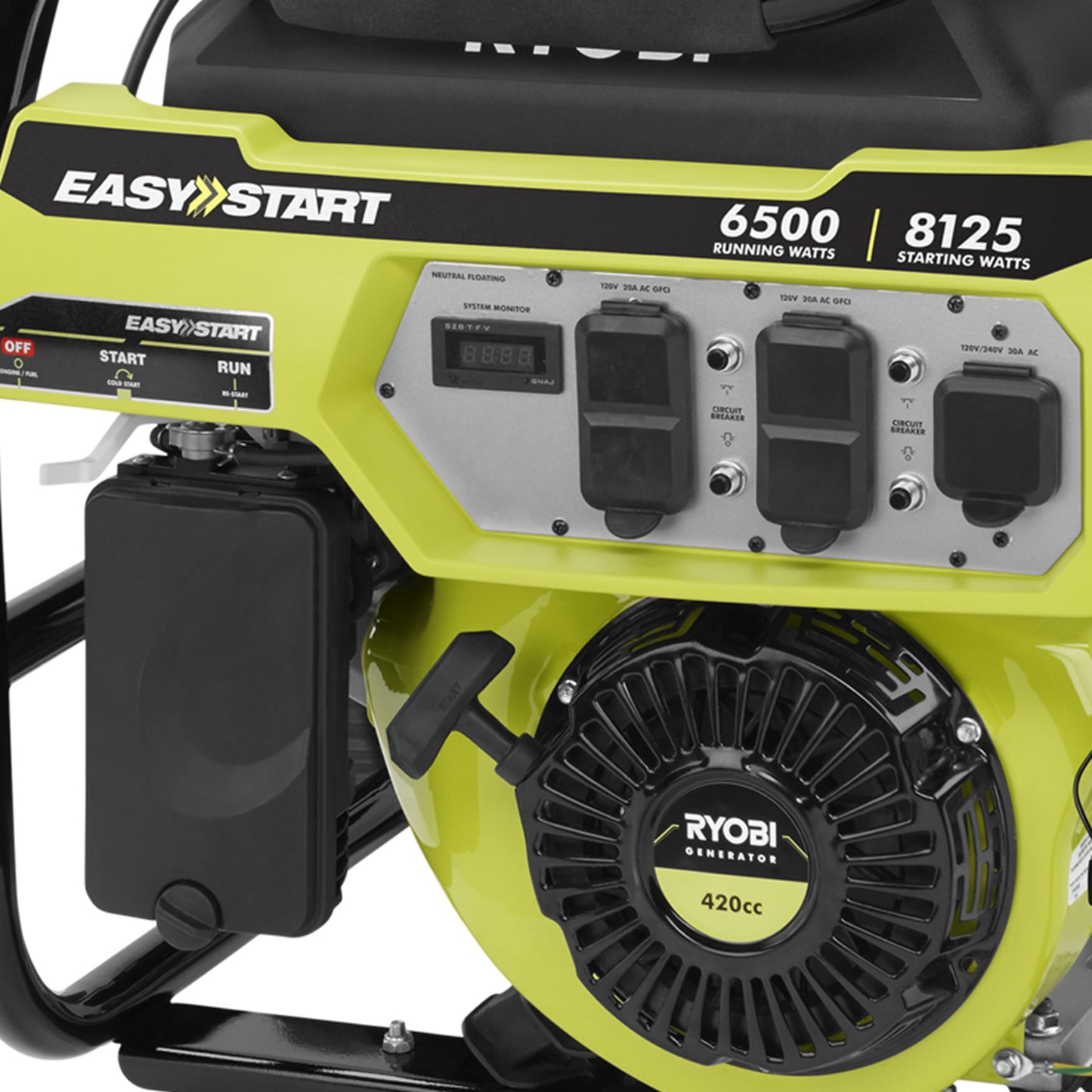 RYOBI 6,500-Watt Gasoline Powered Portable Generator with CO Shutdown Sensor Item No.RY906500VNM