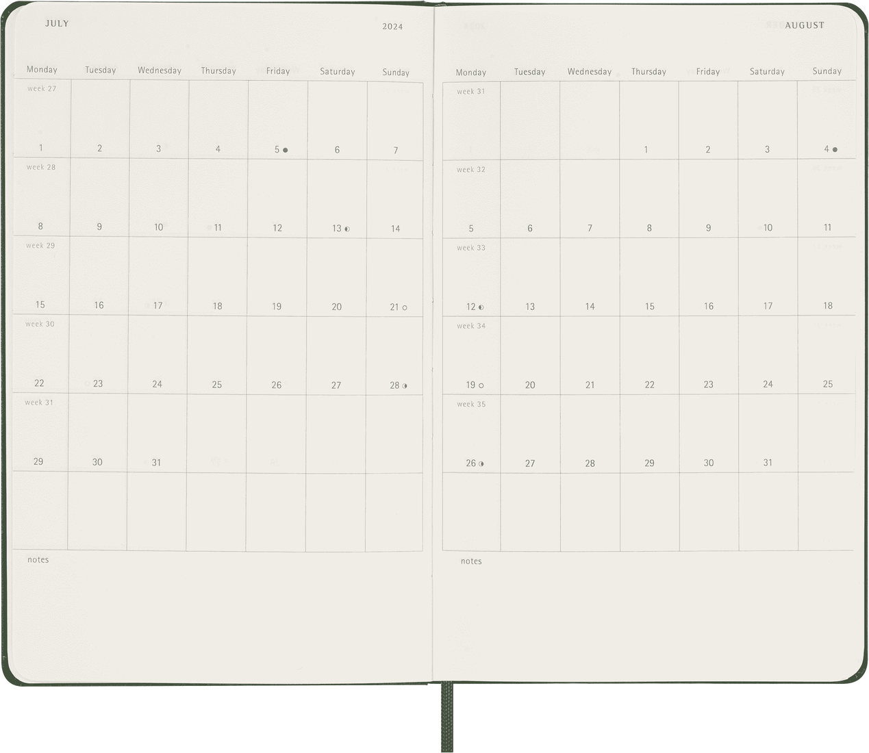 Classic 12 Month 2024 Weekly Planner, Hard Cover, Large (5" x 8.25"), Myrtle Green (Copy)